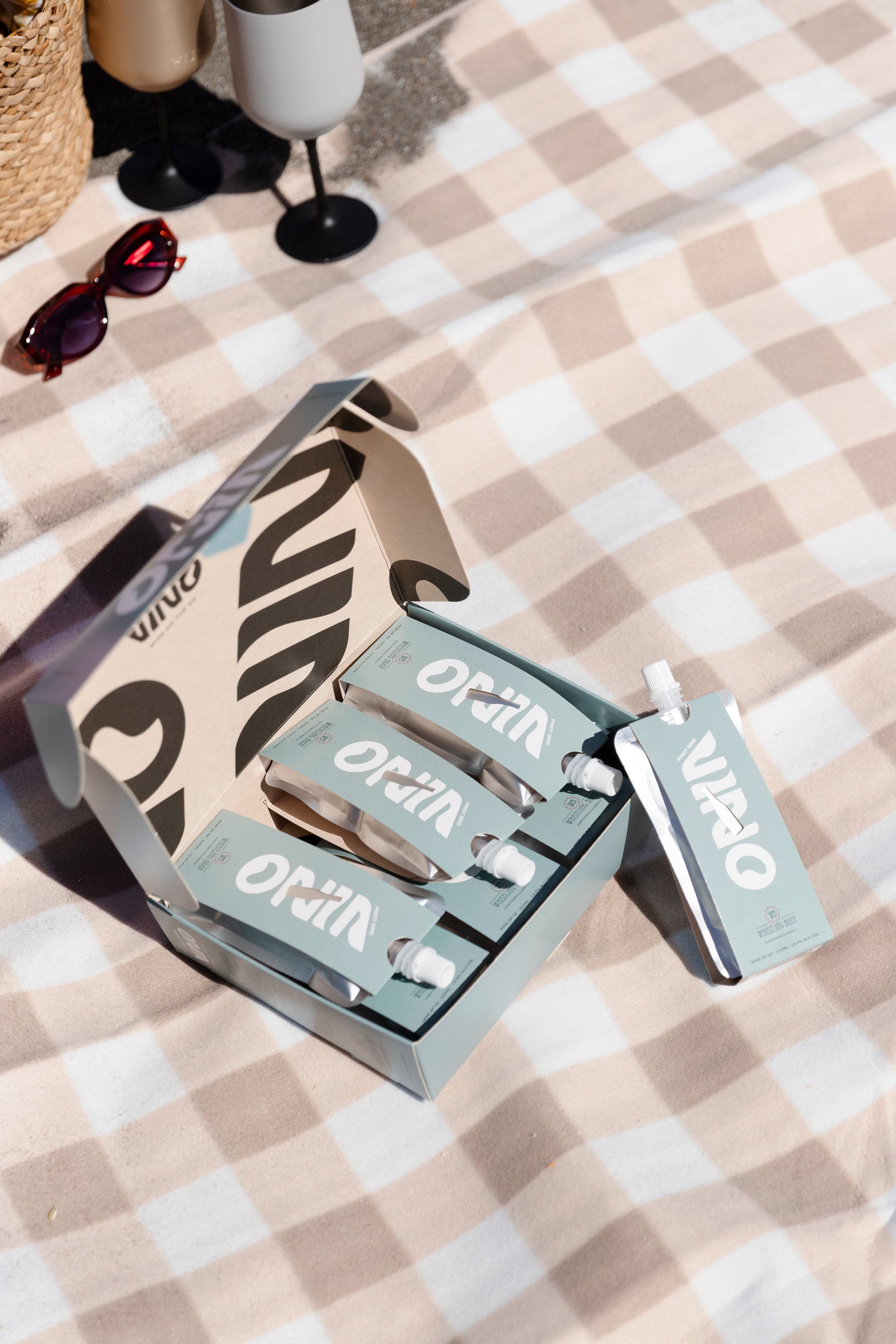 Vino Pinot Gris wine pouch front packaging, portable New Zealand pouched wine