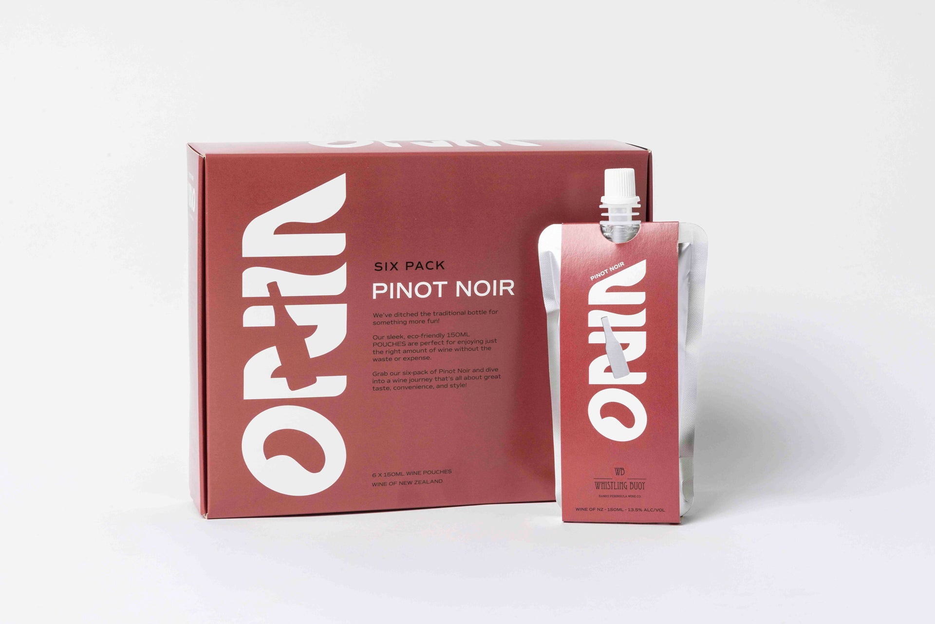 Vino packaging with a box and a pouch on a white background